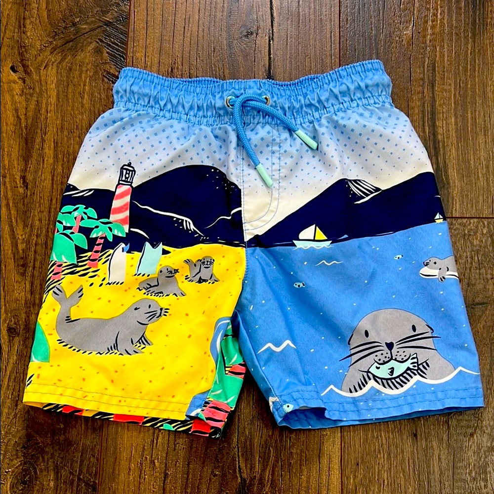 Cat  Jack Blue And Yellow Nautical Swim Trunks